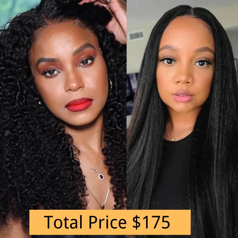 Nadula Buy One Get One Free 20 Inch Kinky Curly 13X4 Lace Front Human Hair Wigs 