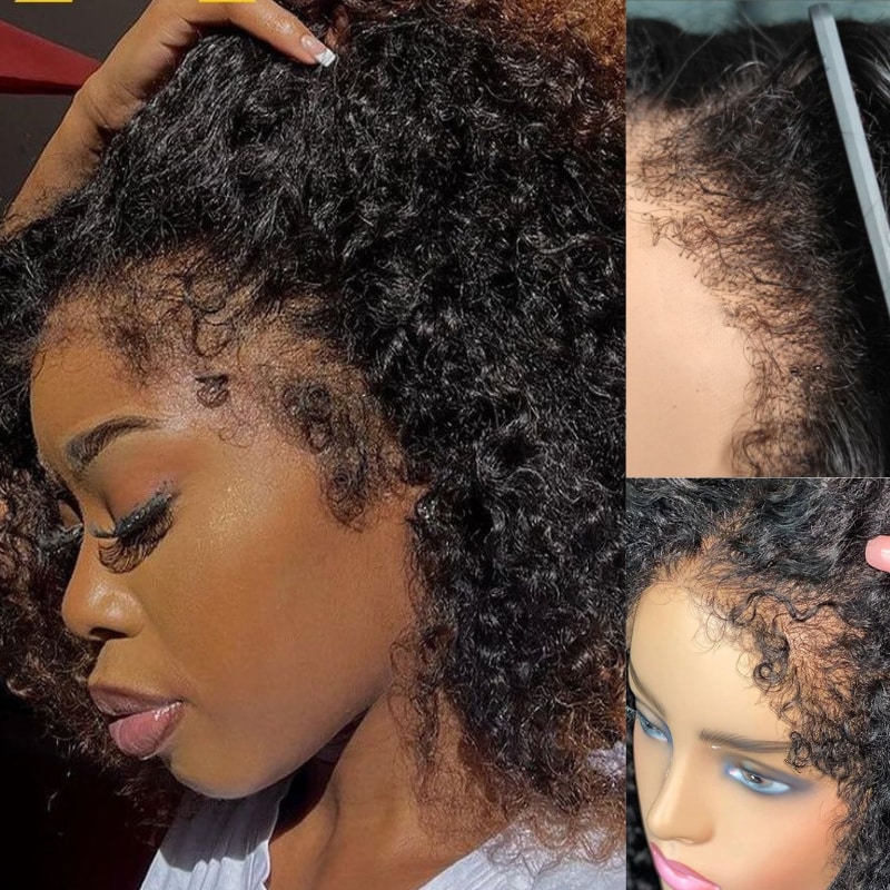 Nadula Kinky Curly13x4 180% Density Lace Front Wigs With Kinky Edge Human Hair Wig