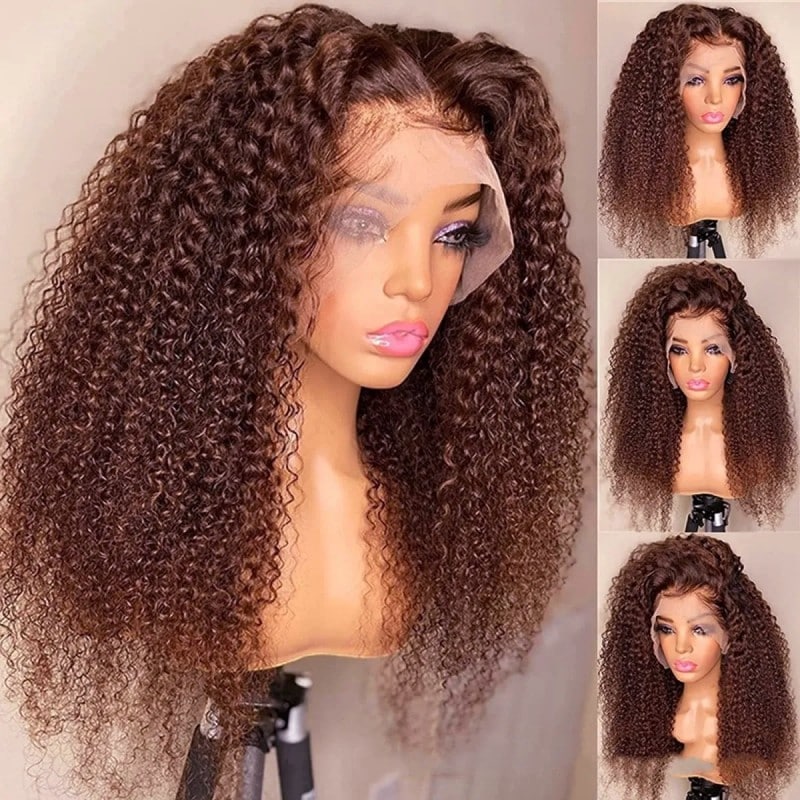 Nadula Kinky Curly 13x4 Lace Frontal Wig Reddish Brown Wigs Dark Auburn Color 