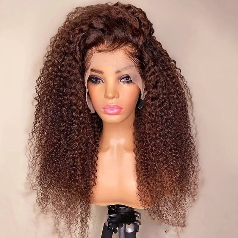 Nadula Kinky Curly 13x4 Lace Frontal Wig Reddish Brown Wigs Dark Auburn Color 