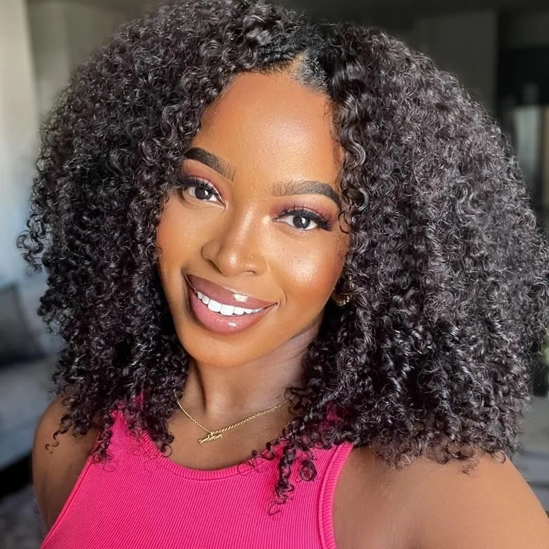 Nadula Kinky Curly V Part Human Hair Wigs Coily Hair Wigs For Women