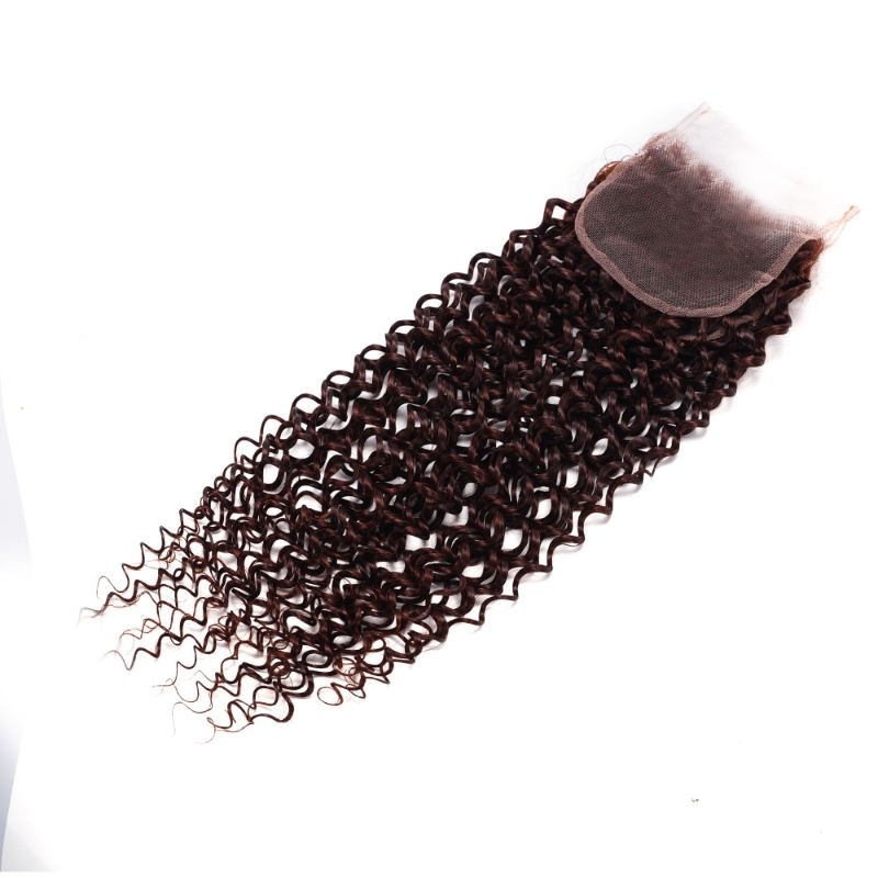 Nadula Jerry Curly 4x4 Lace Closure Free Part 1 PC Dark Aubrn Reb Brown Color High Quality