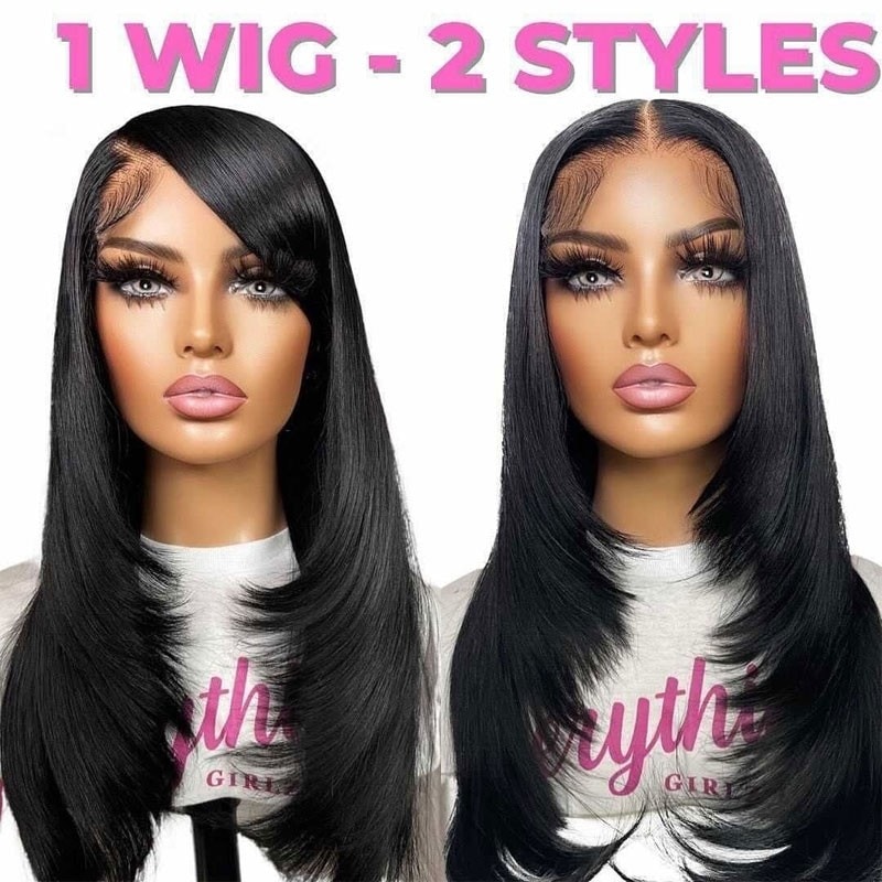 Clearance Sale | Nadula Medium Length Straight Lace Front Wigs For Women Layered Haircut Face Framing Wigs