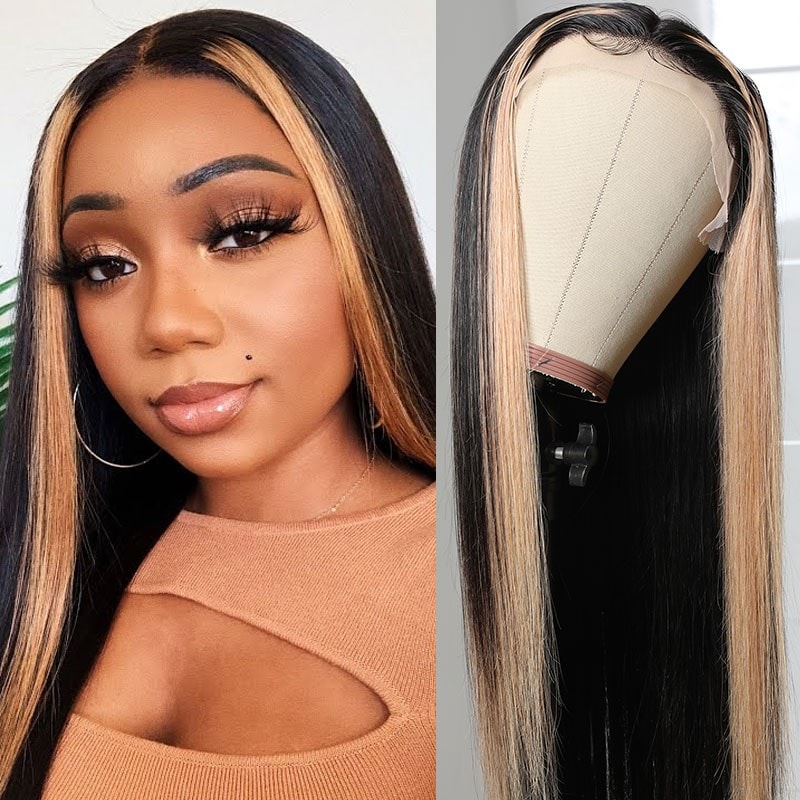 Nadula Highlight Straight Hair Wigs 150% Density Human Hair Lace Part Wigs Middle Part Side Part Available