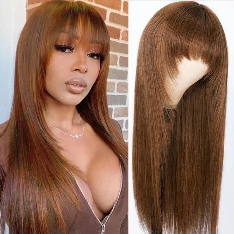 Nadula 50% off Dark Brown #4 Color Straight Glueless Layer Cut Wig Price 100% Human Hair Wig With Bangs