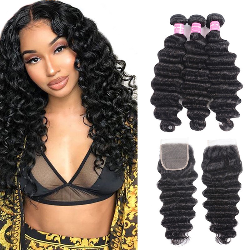 Loose Deep Virgin Hair Weave 3 Bundles With Lace Closure Nadula