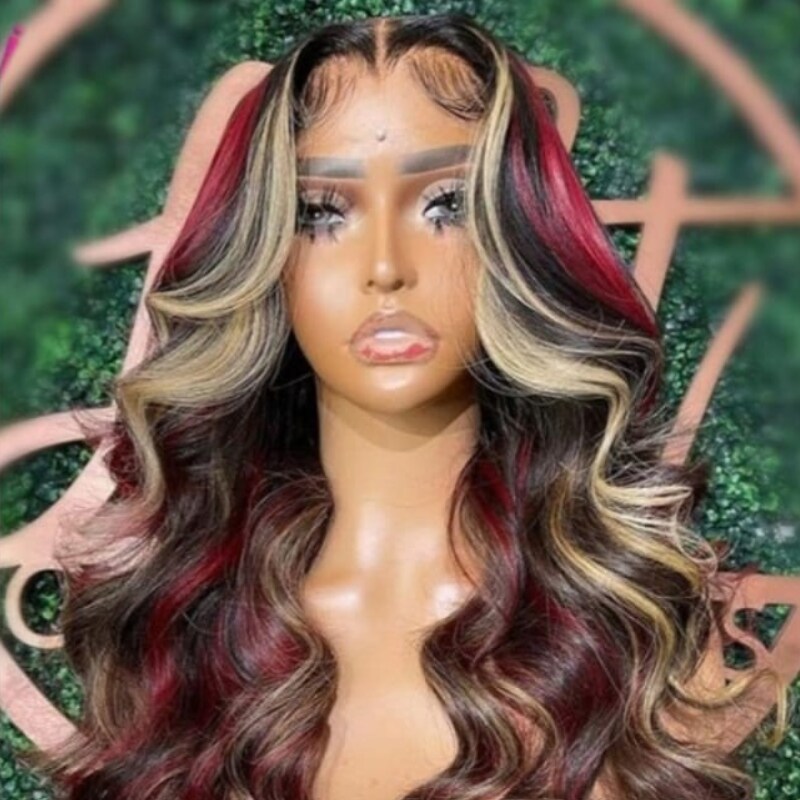Nadula Multi Color Highlights Loose Wave 13x4 Lace Front Human Hair Wig