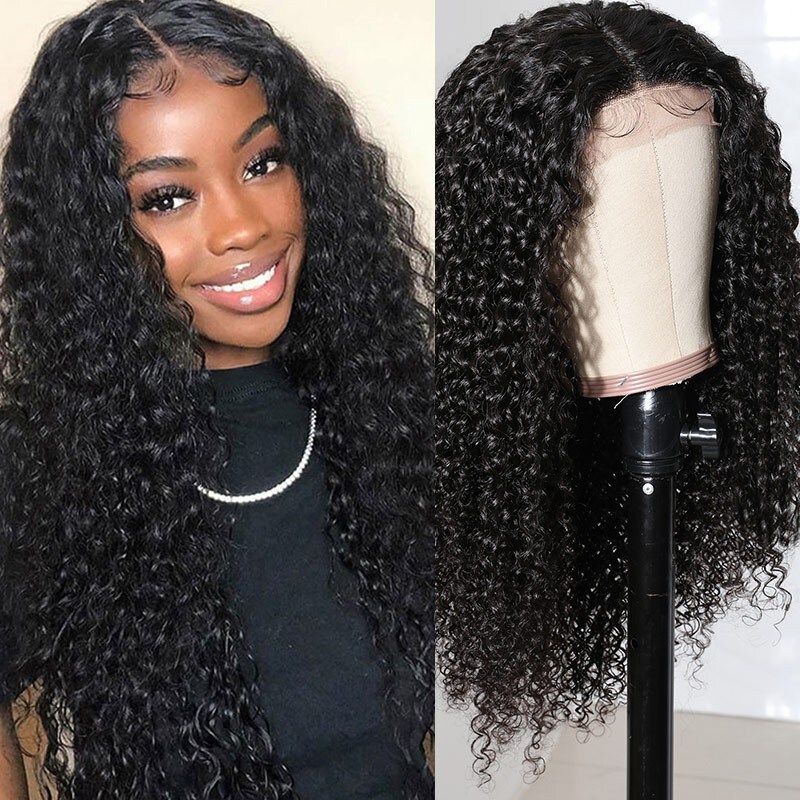 Nadula 14 Inch T Part Curly Human Hair Wigs With Baby Hair Natural Hairline Hand Tied Lace Part Wig