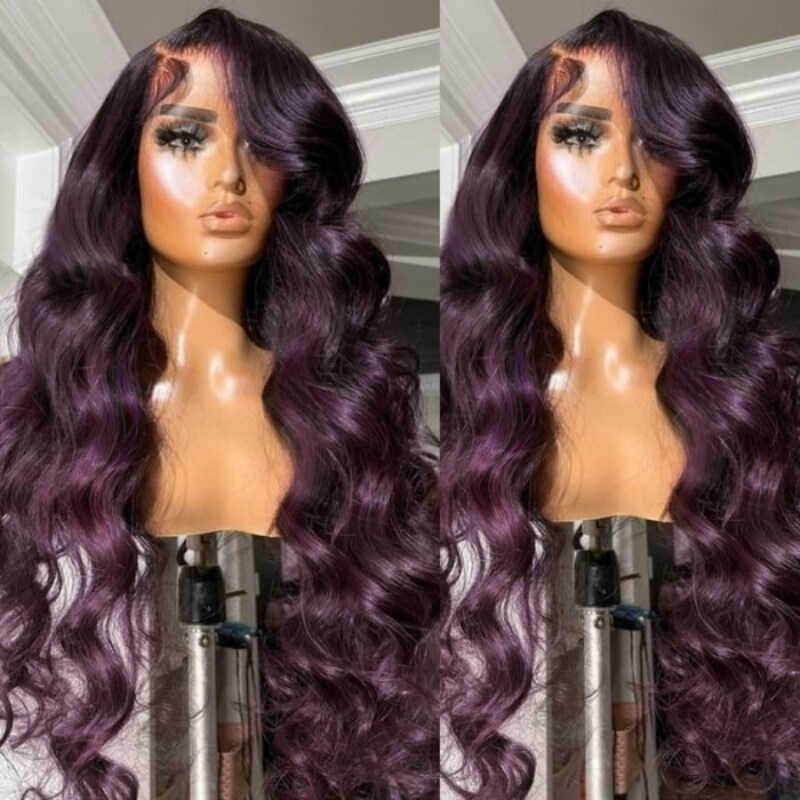 [All Inches=$119] Nadula Flash Sale Purple Colored Ombre Wig Body Wave 13x4 Lace Front Human Hair Wigs 