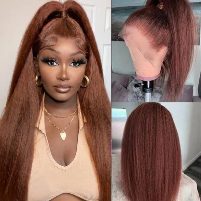 Nadula Anaykashe Recommendation 13x4 Lace Front Kinky Straight Reddish Brown Wig With Super Natural Hairline