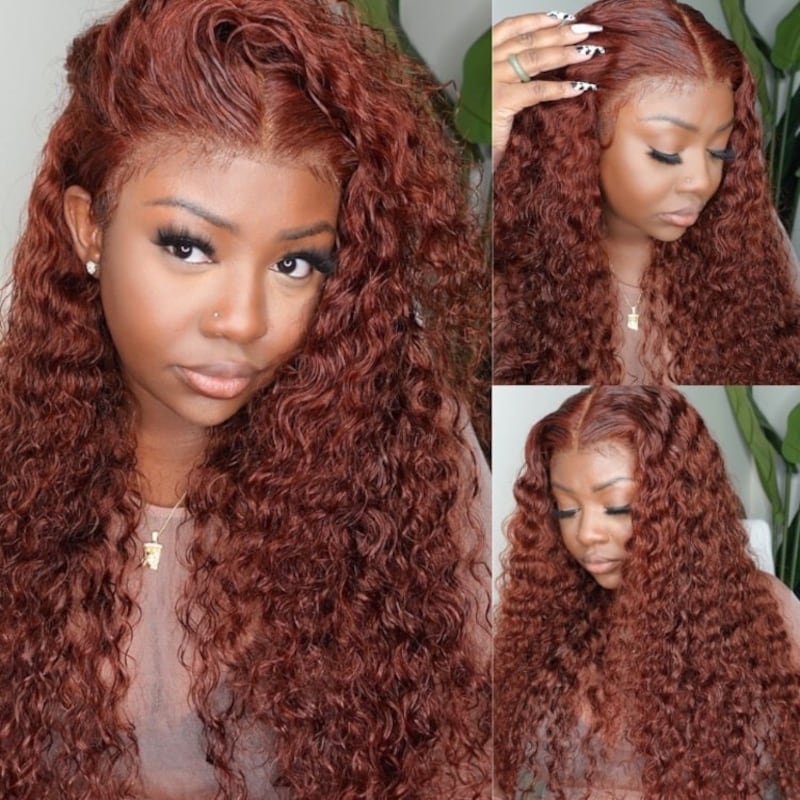 Bye Bye Knots Wig 2.0™ | Nadula 7x5 Reddish Brown Water Wave Pre Bleached Invisible Knots Glueless Wig
