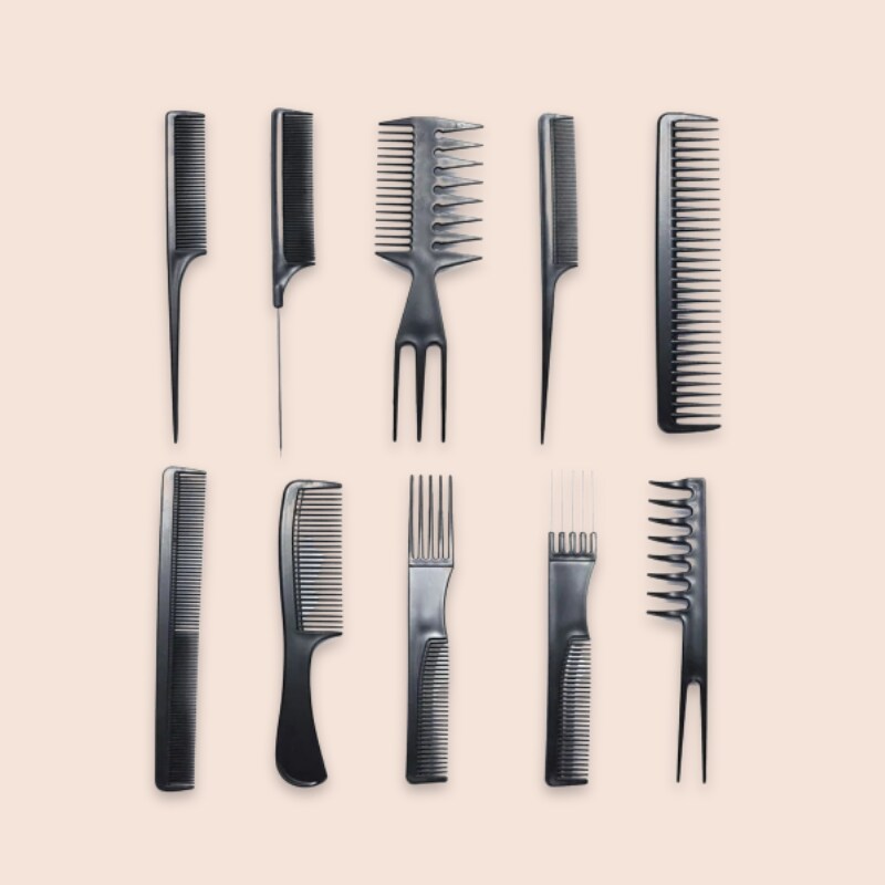 Nadula 10pc/set Hair Styling Hairdressing Black Plastic Brush Combs Modelling Tools
