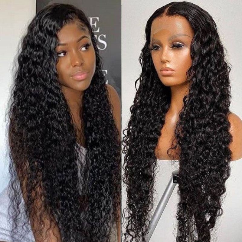 Nadula 13×4 Lace Frontal Wigs For Women Affordable Water Wave Human Hair Wigs Pre Plucked with Normal or Curly Edges for Your Choice
