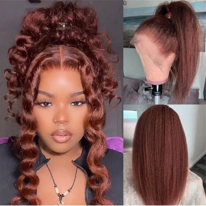 Nadula T Part Wig #33B Reddish Brown Kinky Straight Wig Affordable 4C Perfectly Human Hair Wigs