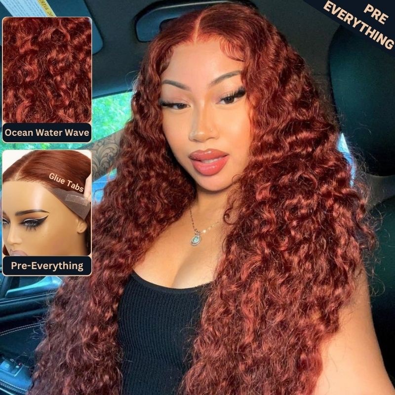 Pre everything Wig 2.0™| Nadula 13x4 Lace Reddish Brown Water Wave Real Ear to Ear Lace Put on and Go Frontal Wig