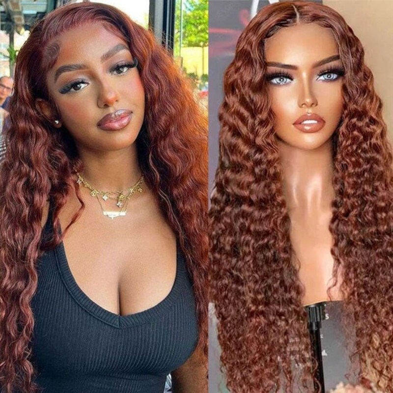 Nadula Pre-Cut Lace Wig Wear and Go Reddish Brown Color Water Wave 6x4.5 Lace Wig Pre Plucked
