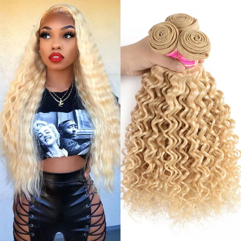 Nadula 4 Bundles Deep Wave 613 Blonde Colored Hair 100 Virgin Human Hair Weave Nadula