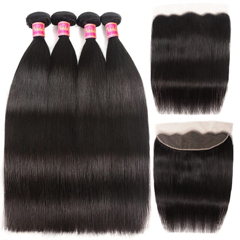 Nadula 4 Bundles Straight Virgin Hair Weave With Lace Frontal Closure 13x4 Human Hair Extensions
