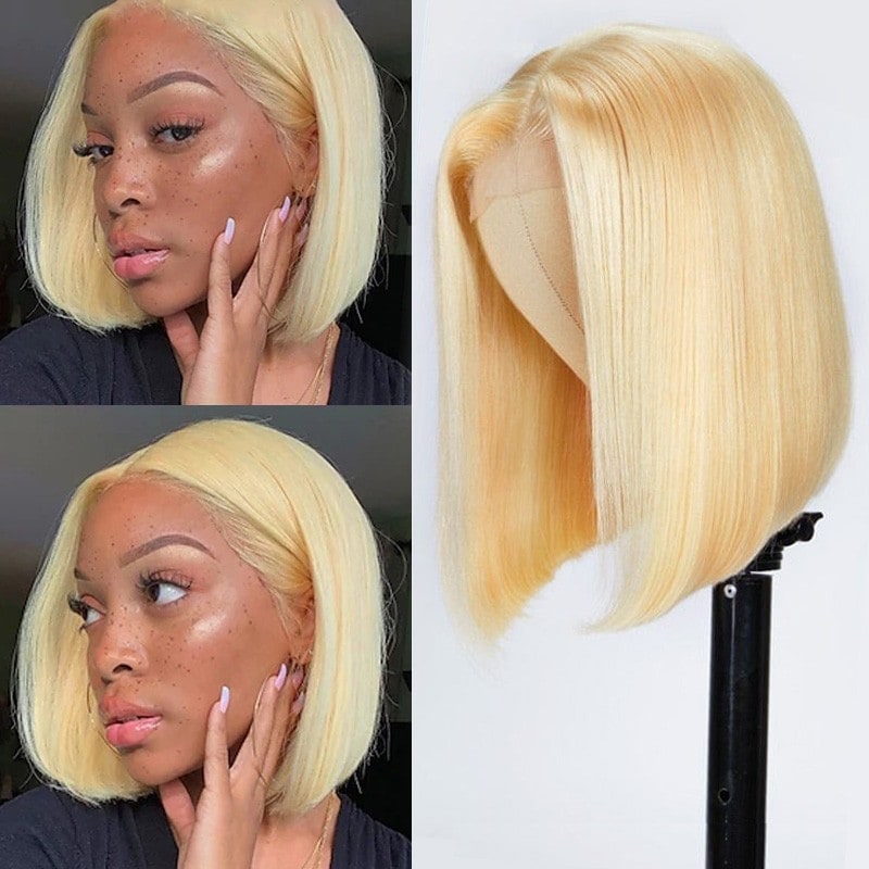 Nadula 14inch 4x4 Transparent Lace Closure Wigs Affordable 613 Blonde Bob Wig