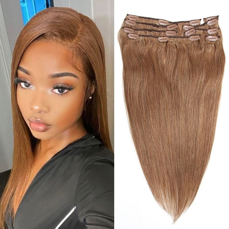 Nadula #6 Chestnut Brown Color Clip In Human Hair Extensions