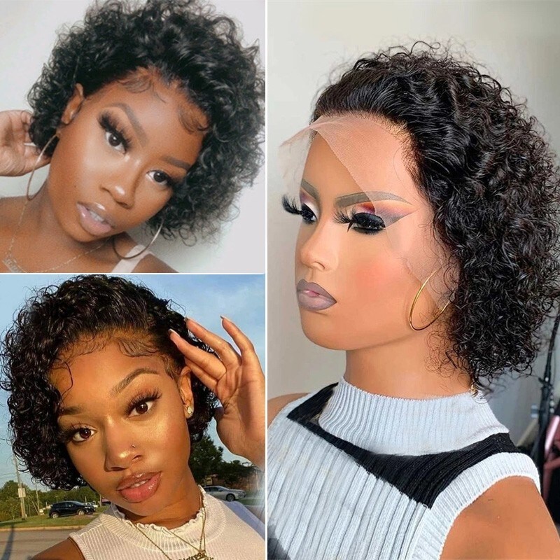 Nadula 6 Inch Curly Pixie Cut Wig 100% Human Hair Short Curly Wig 13 By 1 Inch Handtied Hairline