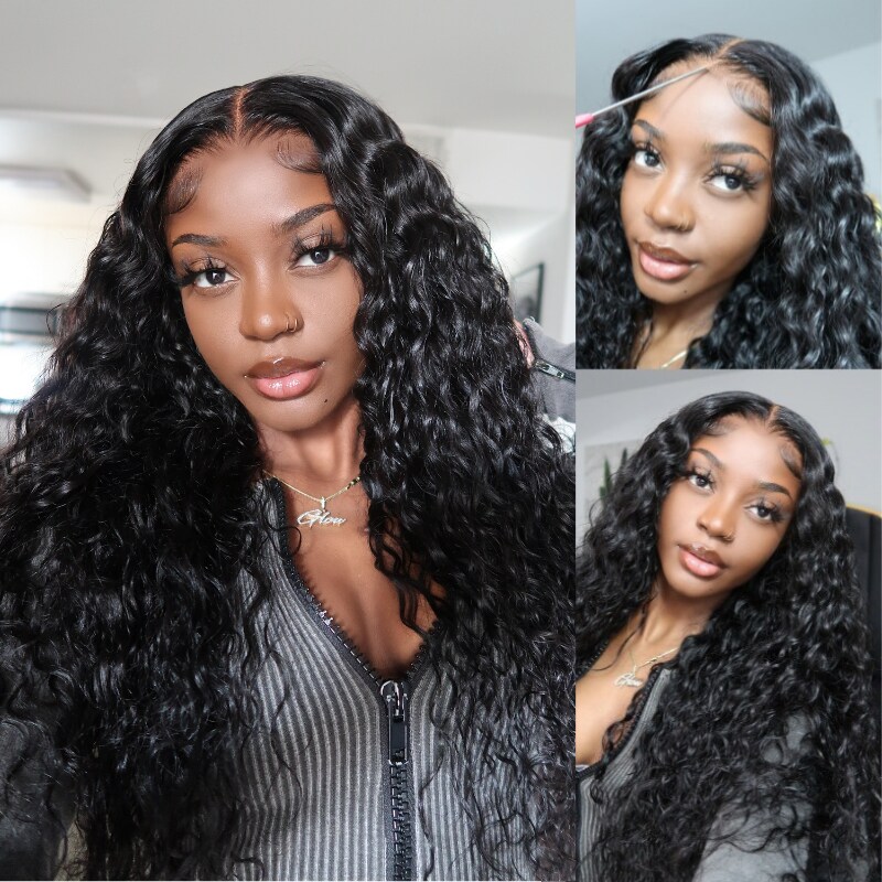 Nadula 16 Inch Bye Bye Knots Wig 7x5 Invisible Knots Water Wave Glueless Lace Wig Natural Hairline Special For Buy One Get One Free