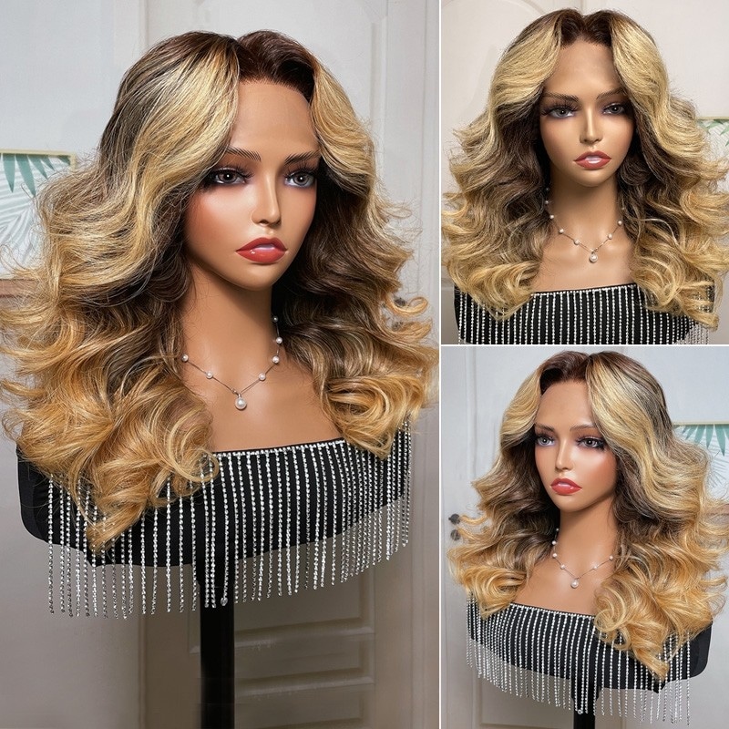Nadula Clearance Sale Blonde Honey Brown Ombre Body Wave Wig Lace Front Human Hair Wigs