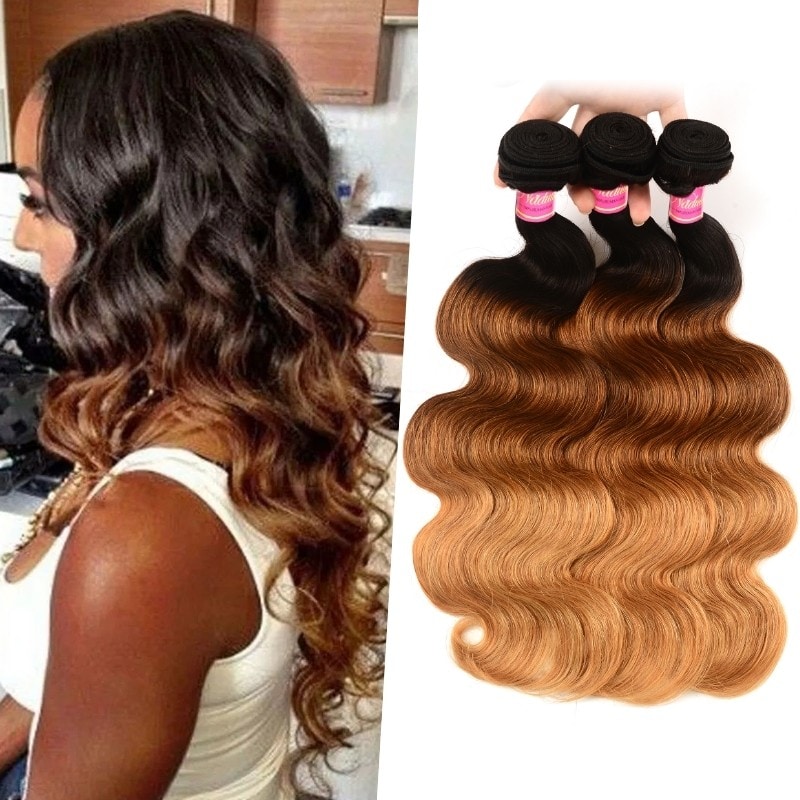 Nadula Body Wave Ombre Hair 3 Bundles 3 Tone Color Human Hair Weave Extensions For Sale