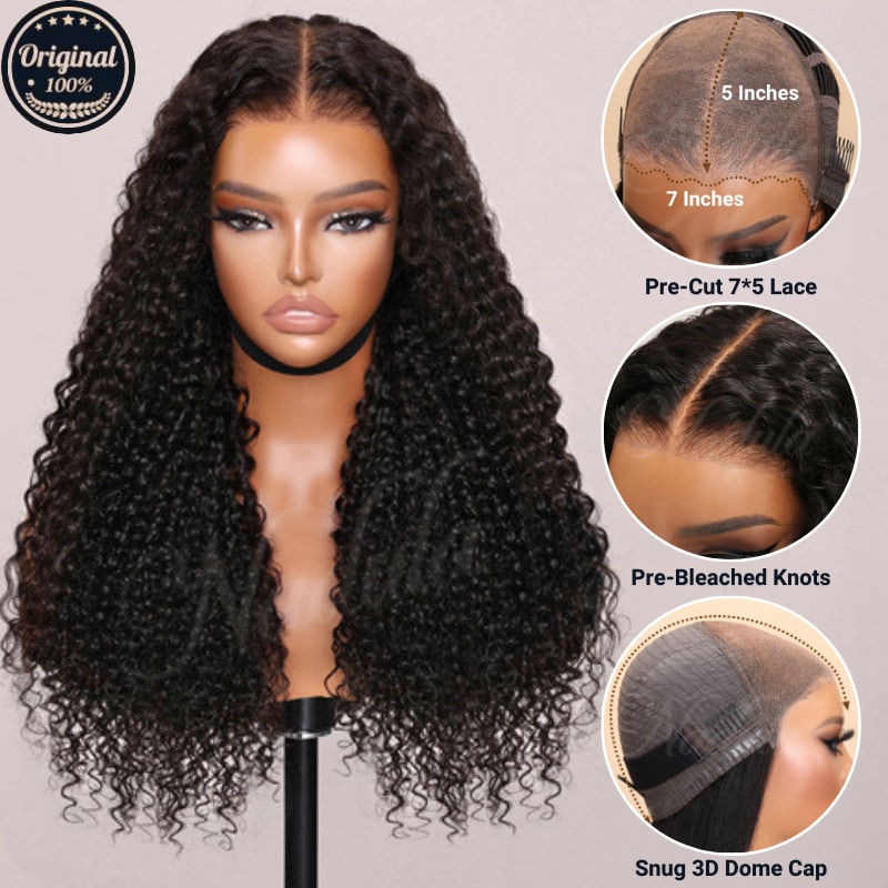 Nadula Bye Bye Knots Wig | 6x4.5 And 7x5 Invisible Knots Jerry Curly 180% Density Wig Natural Hairline
