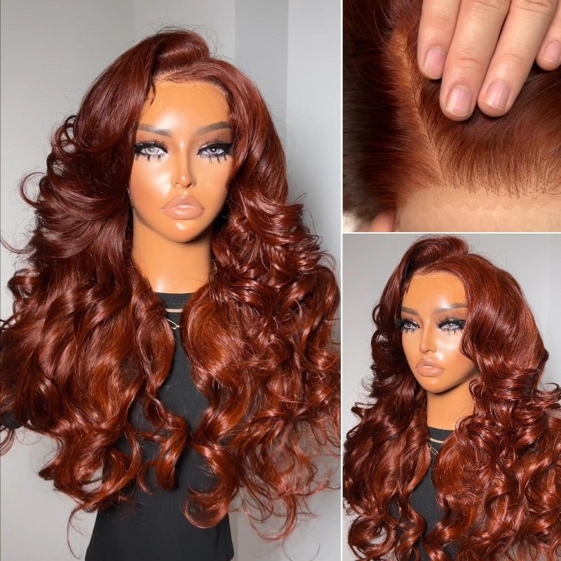 BOGO | Nadula Bye Bye Knots Wig 7x5 Reddish Brown Body Wave Pre Bleached Invisible Knots Glueless Wig For Special Sale