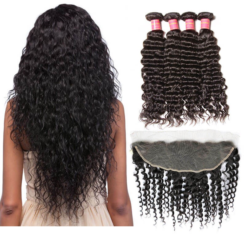 Nadula Deep Wave Virgin Hair Weave 4 Bundles With Lace Frontal Closure ...