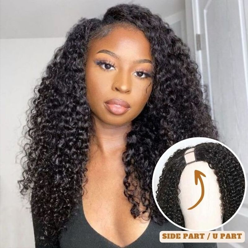 [ $49 ] Nadula Flash Deal Kinky Curly U Part Human Hair Wigs Side Part Glueless Wigs Natural Looking
