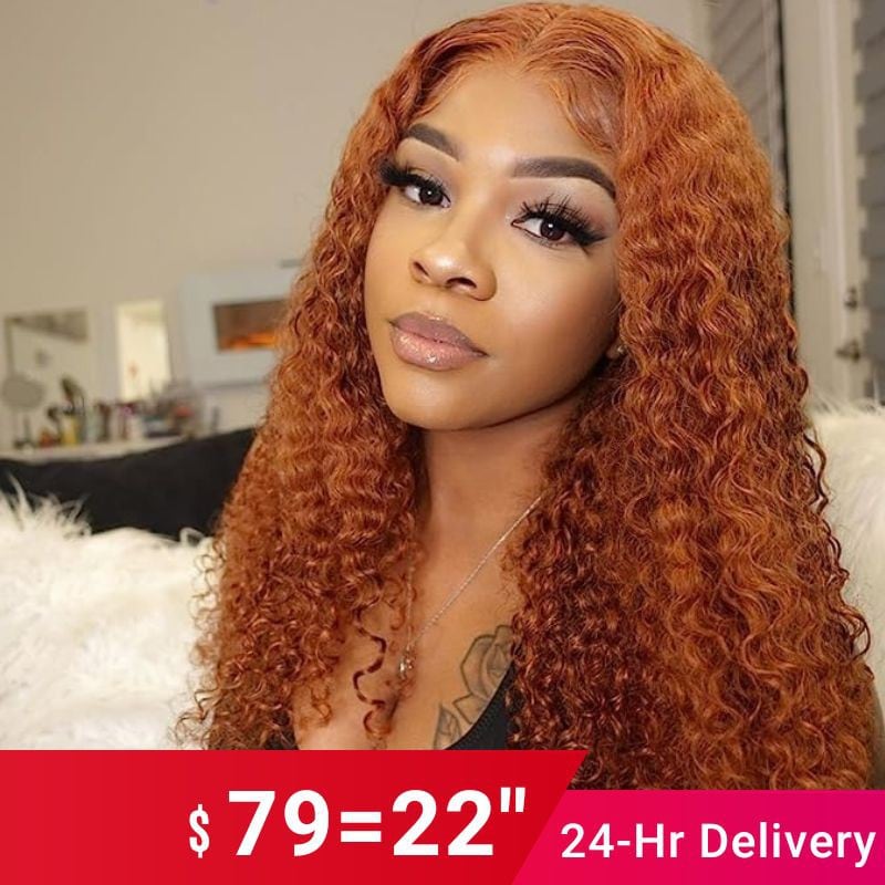 22 Inch=$79 | Nadula Ginger Curly Wigs Affordable T Part Pre Plucked Human Hair Wigs 