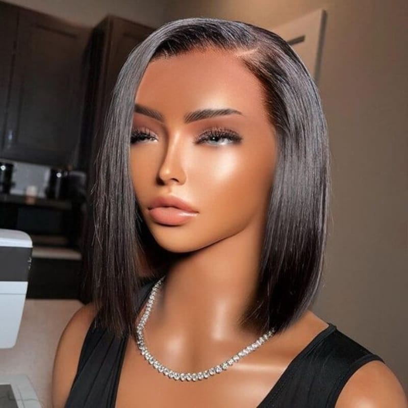 Nadula Glueless 7x5 and 5x5 HD Closure Wig Short Straight Bob Wig with Pre Plucked Hairline