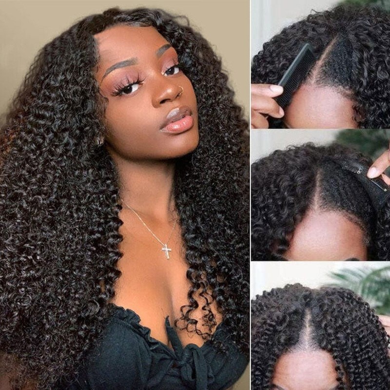 Nadula Flash Sale 18 Inch Glueless V Part Kinky Curly Wig Upgrade U Part Human Hair Coily Wig Beginner Friendly Wear and Go 