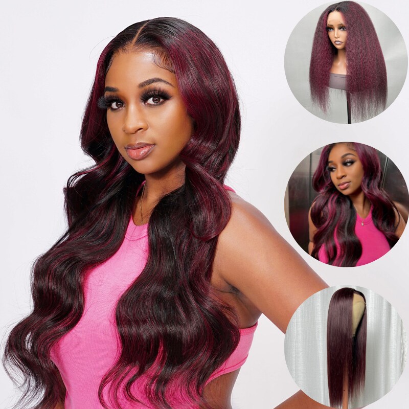 [All Inches=$119] Nadula Mixed Burgundy Highlight Silky Straight Lace Frontal Wig