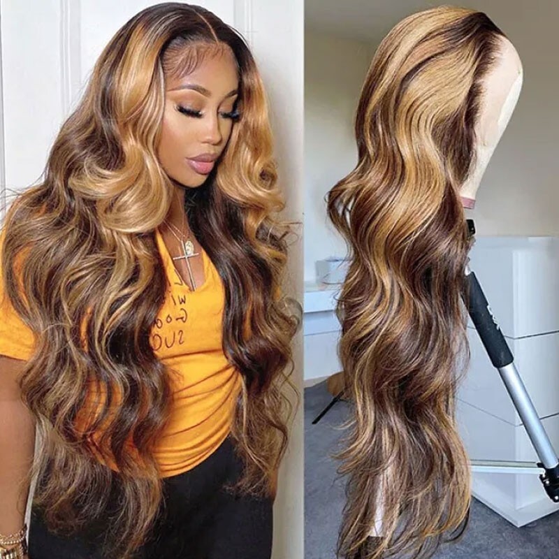 Nadula 50% Off Piano Honey Blonde Body Wave T Part Lace Wigs Shadow Root Highlight Human Hair Wigs