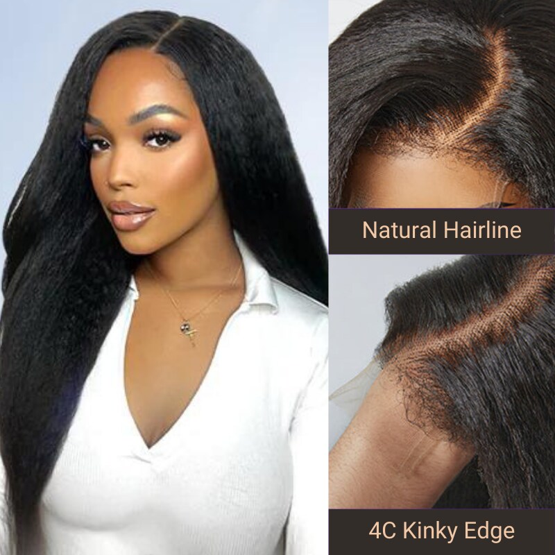 Nadula 13x4 Kinky Straight Human Hair Wig with Baby Hair Affordable Look Of Aatural Yaki Lace Frontal Wigs