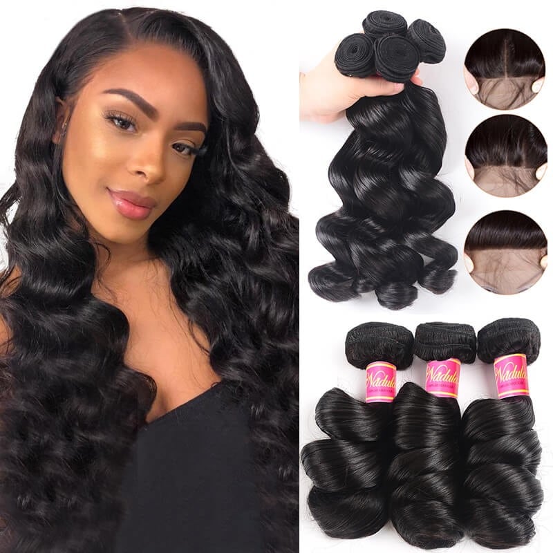 Nadula Loose Wave Hair Weave 3 Bundles With Lace Closure Human Hair Extensions Wholesale Price