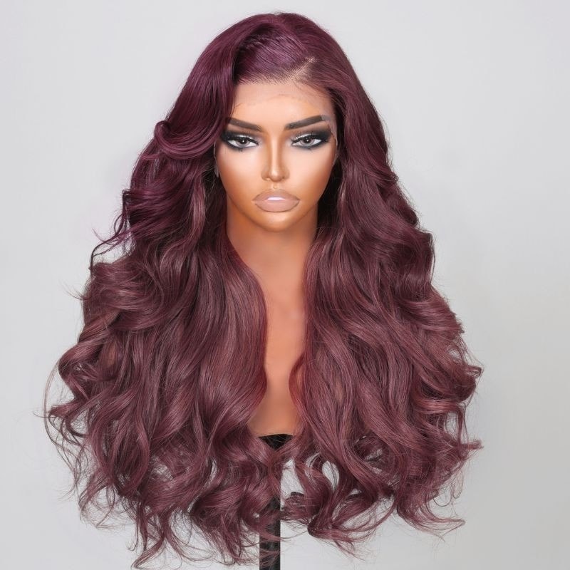 Nadula Clearance Sale Brown Burgundy Loose Wave Color 13x4 Lace Front 180% Density Wigs With Baby Hair