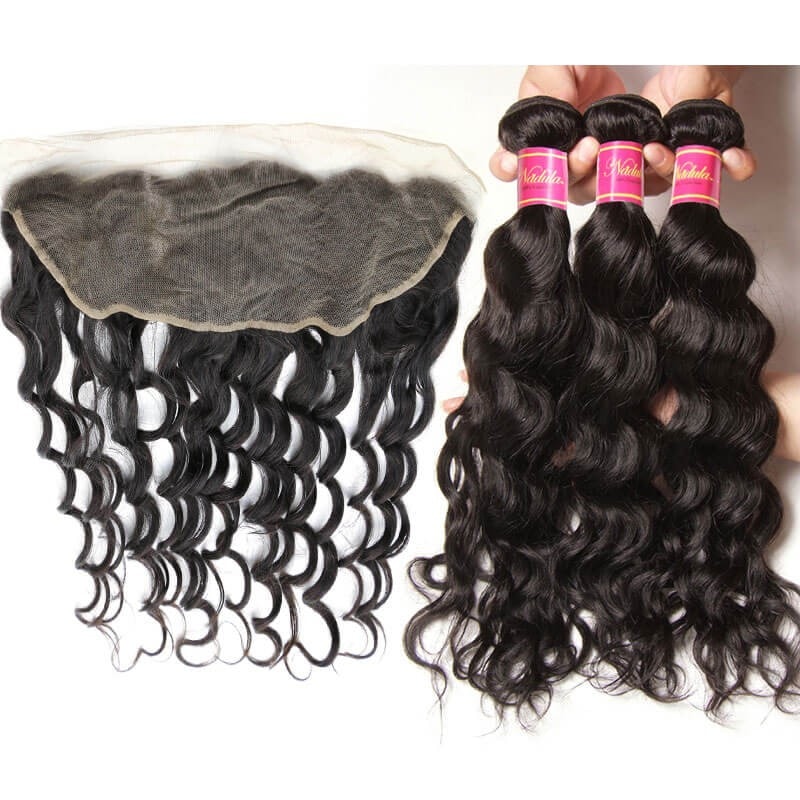 Nadula Natural Wave 13x4 Ear To Ear Lace Frontal with Bundles Hair Weave Soft Virgin Hair With