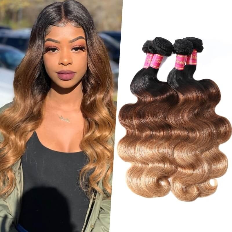 Nadula Ombre Hair Weave Body Wave 4 Bundles 3 Tone Color Ombre Human Hair Extensions