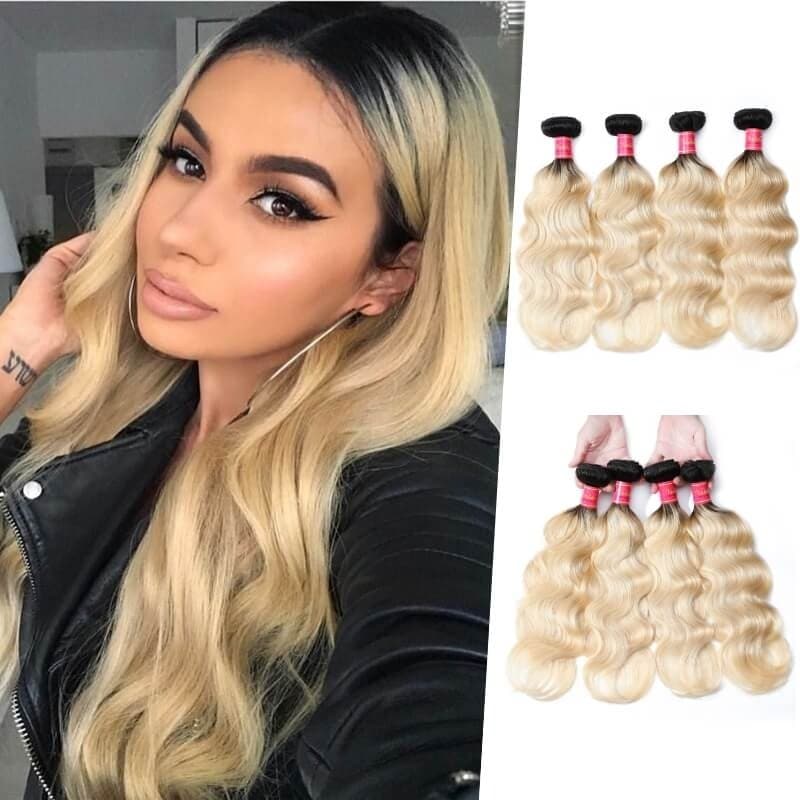 Nadula Ombre Hair Weave Body Wave 4 Bundles 2 Tone Color Ombre Human Hair Extensions