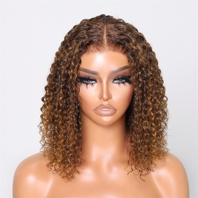 Nadula Clearance Sale 6x4.5 Pre Cut Lace Wear Go Piano Brown Highlight Brown Curly Wig Knotless
