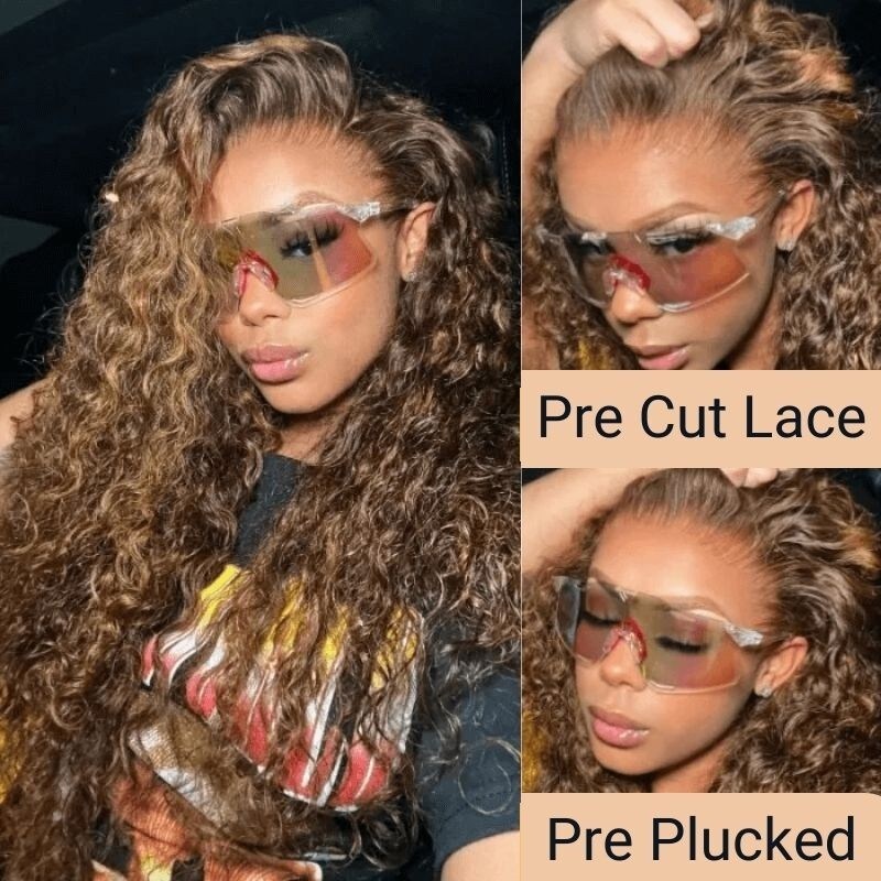 Nadula Pre Cut Lace Wear Go Piano Brown Water Wave Highlight Wig Knotless