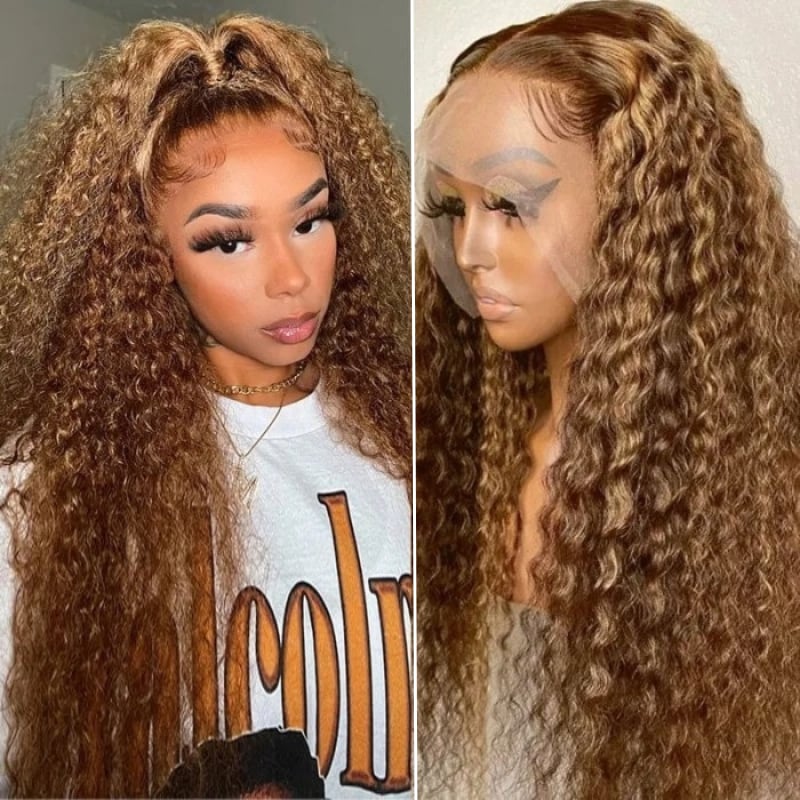 Nadula Pre-Cut Lace Wig Wear and Go Honey Blonde Curly Wave Highlight Affordable Wigs 150% Density For Crazy Sale
