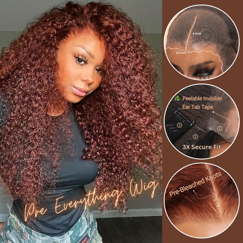 Byebye Glue Front Wig | Nadula Pre Everything 13x4 Lace Front Jerry Curly Reddish Brown Wear Go Wig