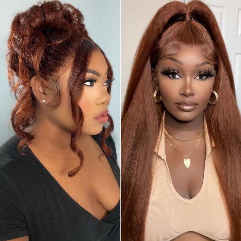 Nadula Clearance Sale Reddish Brown Perfectly Natural Hair Kinky Straight Wig Affordable 4C Hair 13x4 Lace Front Wig