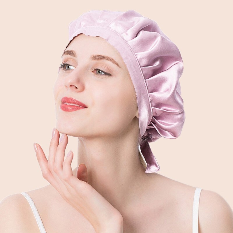 Nadula Satin Pink Color Night Cap Sleeping Hat Silk Night Cap For Hair For Women 