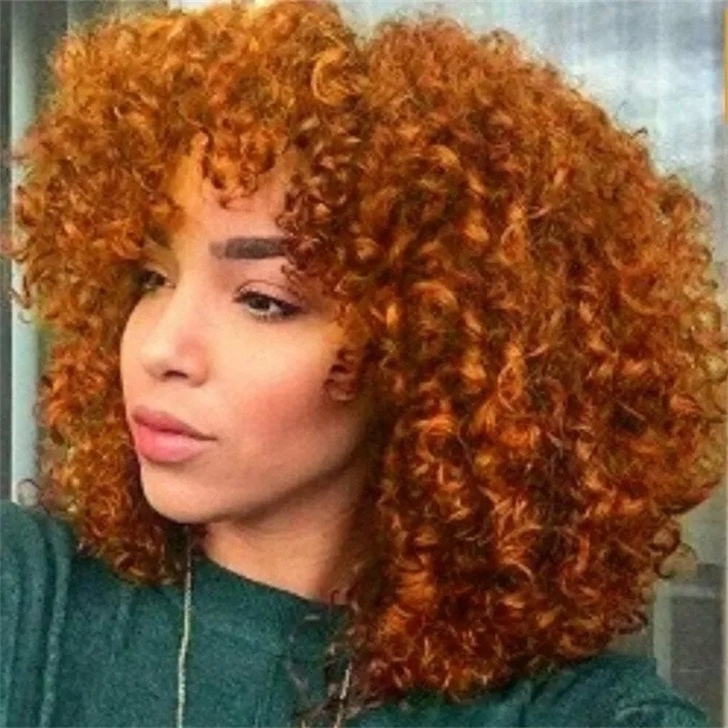 Nadula Short Ginger Bouncy Curly Glueless Wigs For 88J Orange Copper Human Hair Wigs